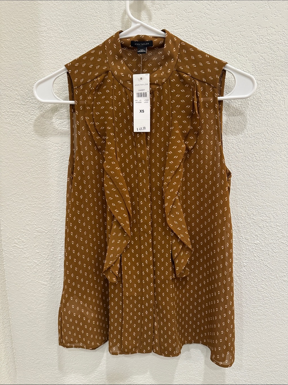 Ann Taylor Brown Sleeveless Ruffle Front Camisole